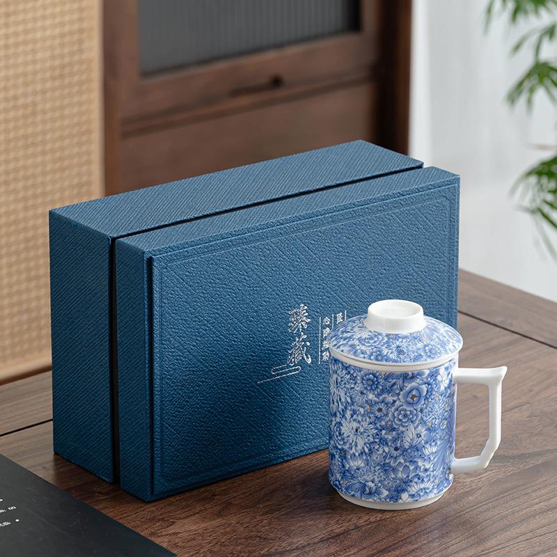 Guochao Flowering White Porcelain Light Luxury Tea Set Home Office Tea High-end Festival Souvenir