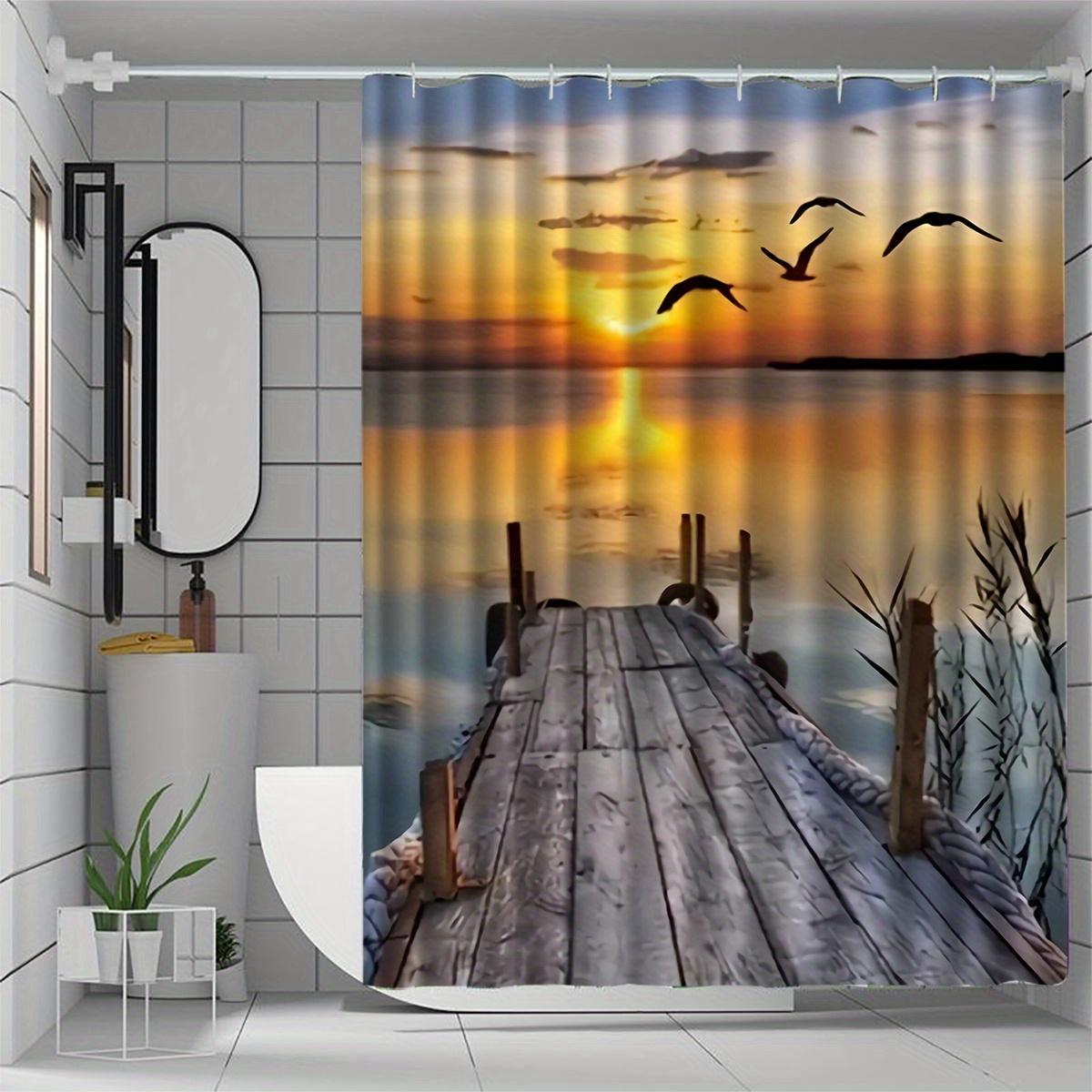Sunset Dock Shower Curtain: Embrace the Serene Landscape, Soft Fabric, and Calm Vibes for Your Relaxing Bathroom W90XH180cm