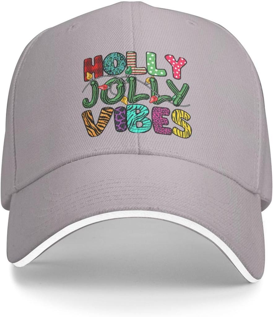 Holly Jolly Vibes Christmas Baseball Cap Polyester Adjustable Outdoor Sports Hat for Men Women