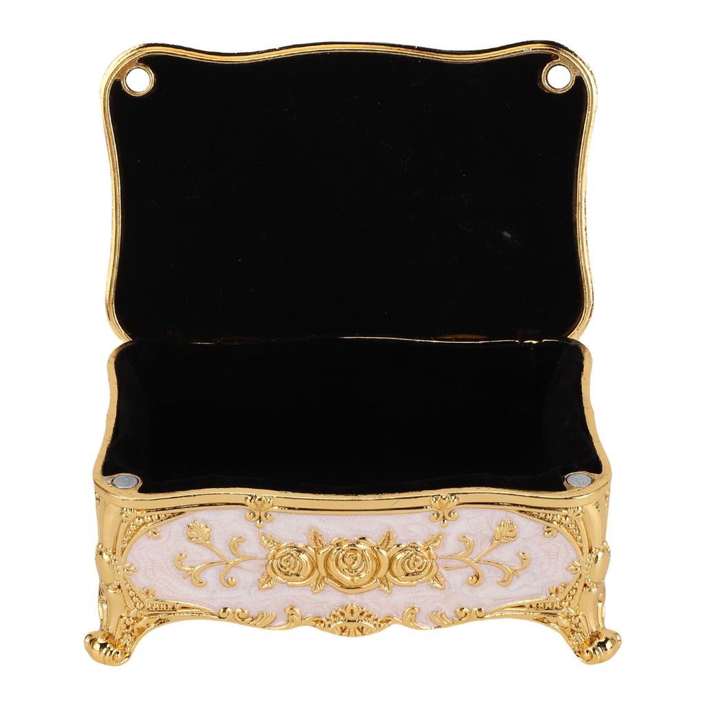 Vintage Jewelry Box Rectangular Exquisite Rose Pattern Zinc Alloy Soft Velvet Lining Trinket Organizer