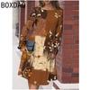Autumn Vintage 3D Butterfly Print Women A-Line Dress Casual Long Sleeve O-Neck Mini Dress Fashion Streetwear Outdoor Daily Dress