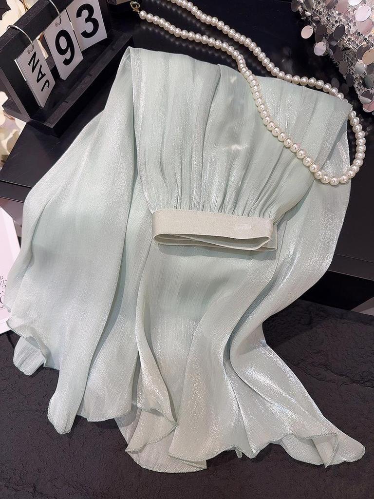 Elegant High-Waisted Chiffon A-Line Skirt - Slimming, Flowing, and Lightweight Summer Mesh.