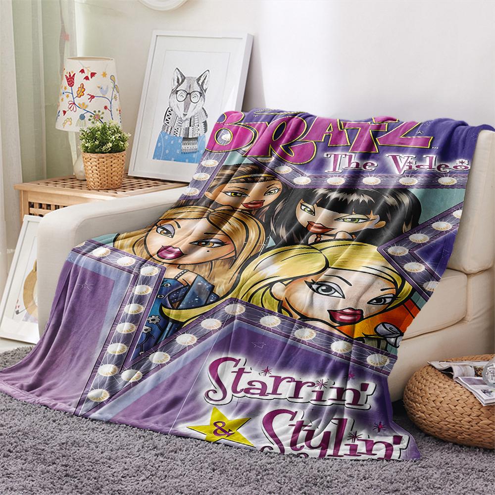 1pz Coperta di Flanella con Stampa Bratz, Alta Qualità per Tutte le Stagioni, Arredamento per la Casa, Calore e Comfort, Perfetta per Regali di Natale