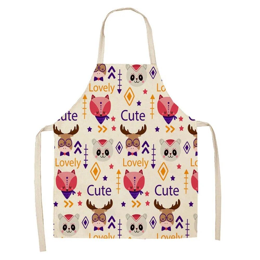 Cartoon Cute Tiger Elk Giraffe Print Kitchen Apron 68x55cm Adult Women's Sleeveless Cooking Apron Household Cleaning Tools