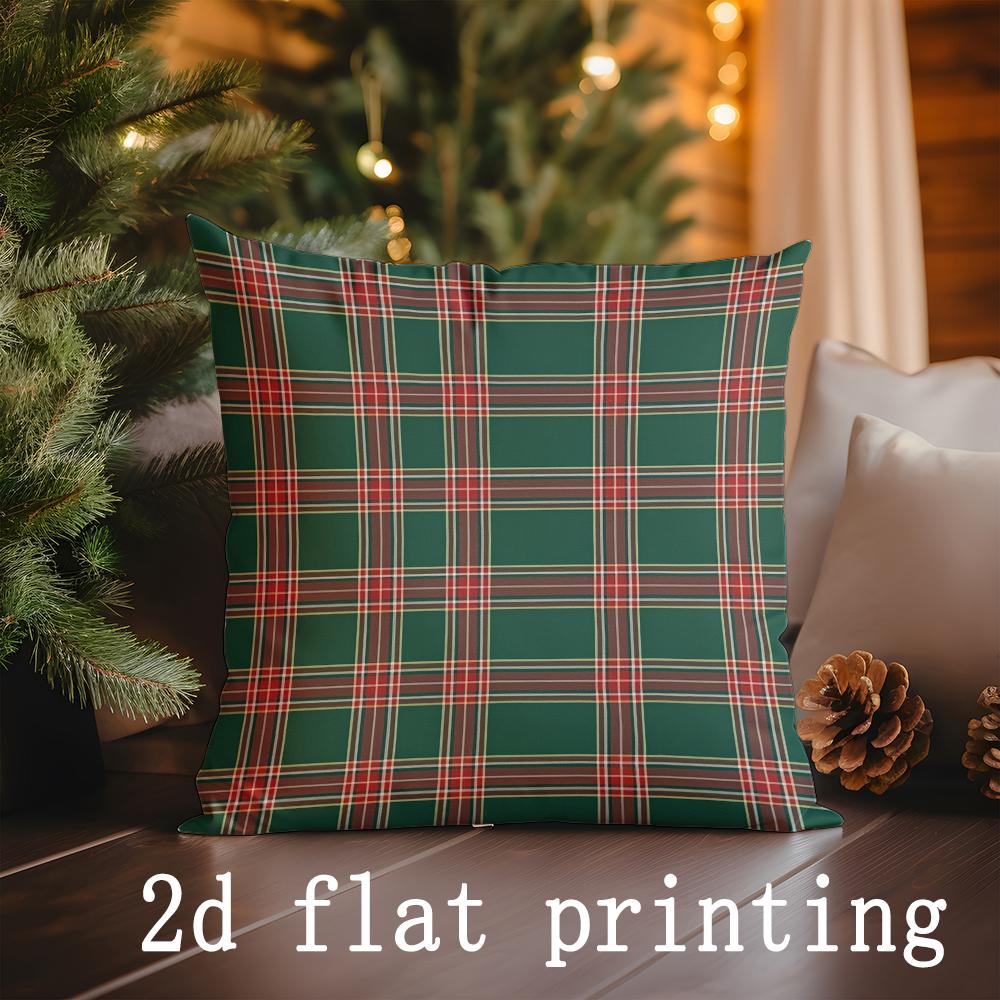 Home Decor Christmas Green Plaid Pattern Decorative Pillows Pattern Cushion Cover Suitable For Sofa Bedroom Car Pillow Cover