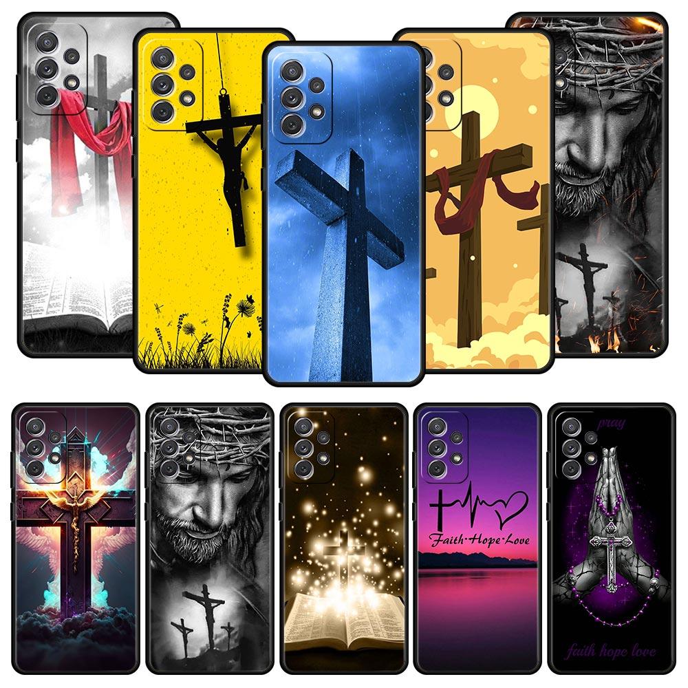 Phone Case for Samsung Galaxy A13 A15 A17 A07 A22 A23 A25 A31 A73 A32 A52 A41 5G Soft TPU Faith Christian Religious Jesus Clear