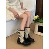 Splicing Round Head Thick Heel Western Cowboy Boots Thin Versatile Short Boots Women's Summer New Belt Buckle Knight Boots