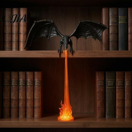 Dragon Bookshelf Decor Fire-breathing Figurine, Durable PLA Flying Book Stopper, 3D Printed Statue Print Fantasy Ornament for Home Office Library Cool