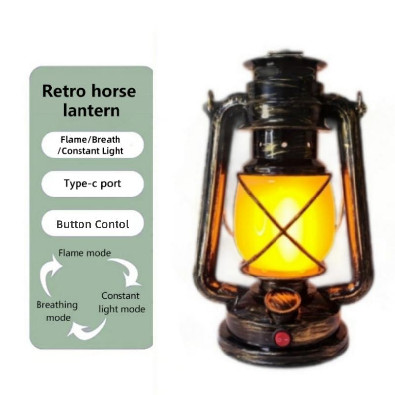 Retro LED Table Lamp Rechargeable Portable Hanging Horse Lantern Adjustable Lights Mods For Desktop Camping Atmosphere Lighting
