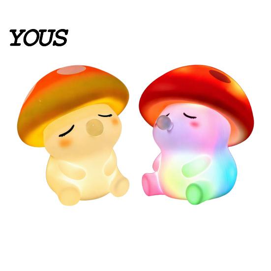 Rechargeable Bedside Lamp with USB Mushroom Night Light, Squishy Silicone Touch Nursery Lamp, Warm White & RGB Color?Changing Colorful 2 Light