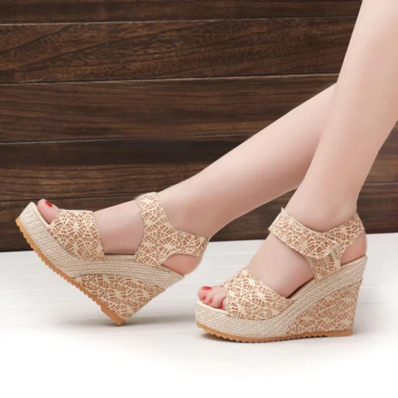 2024 Fashion Shoes for Women Slip on Women's Sandals Summer Solid Open Toe High Heels Water Proof Roman Daily Sandals Women