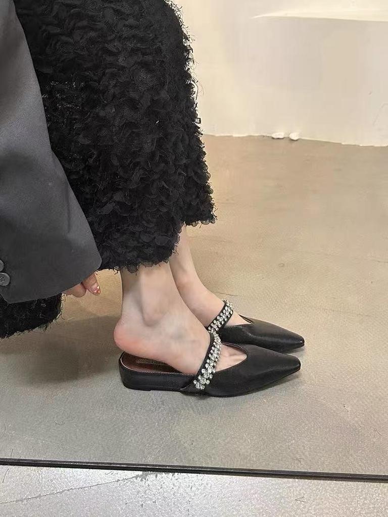 Spring 2025 European and American Square Toe Rhinestone Backless Sandals