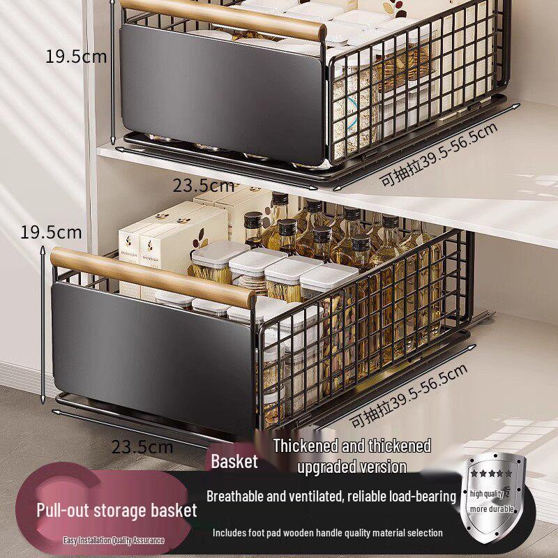 Foldable Kitchen Under-Sink Pull-Out Storage Rack for Seasoning and Tableware