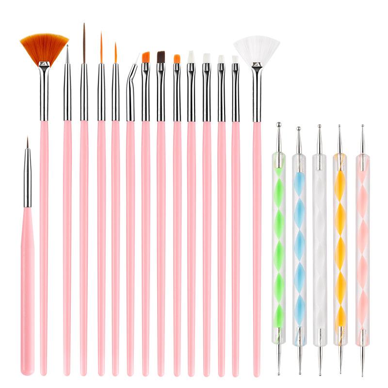 8/20Pcs Nail Art Brush Design Tip Painting Drawing Carving Dotting Pen FlatFan Liner Acrylic Gel UV Polish Tool Manicure