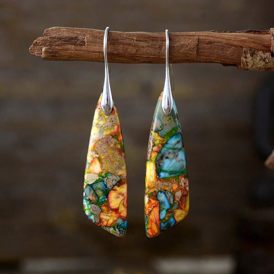 Bohemian Natural Stone Pendants and Earrings, European and American Popular Retro Jewelry