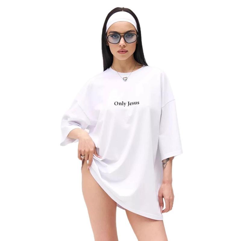 Vielseitiges Oversized-T-Shirt aus 100 % Baumwolle mit einfachem Aufdruck, kurzen Ärmeln, strapazierfähig, lässiges Sommeroberteil