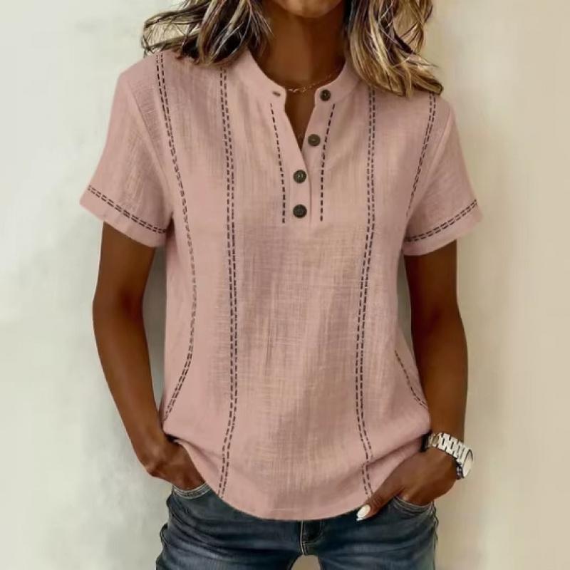 2026 New Casual Short-Sleeve Stand Collar Solid Color Patchwork Women's Shirt