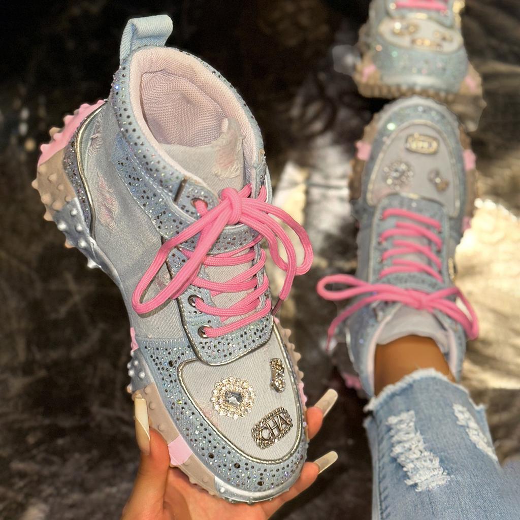 Fashion Luxury High-top Women's Sneakers Fashion Luxury Rhinestone Ladies Shoes 2025 New Outdoor Platform Female Sports Shoes Vulcanize