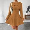 Women's Fashionable Casual Solid-color Long-sleeved Hooded Short Top + Sleeveless Dress Set