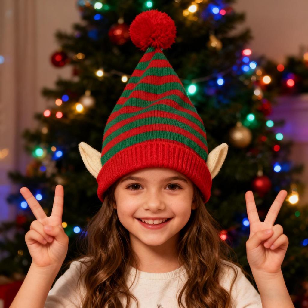 Christmas Hat Festive Striped With Ear Christmas Dwarf Hat Adults For Fun Outdoor Cosplay Party Holiday Family Gathering