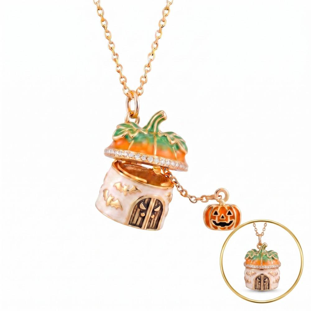 Copper Halloween Necklace Enamel Craft Ghost Necklace Pumpkin House Necklace Halloween Party