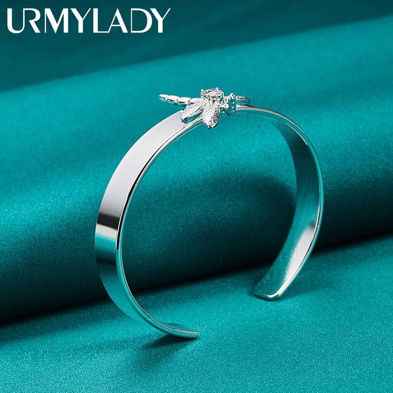 URMYLADY 925 Sterling Silver Dragonfly Zircon Bangles For Women Charm Fashion Jewelry