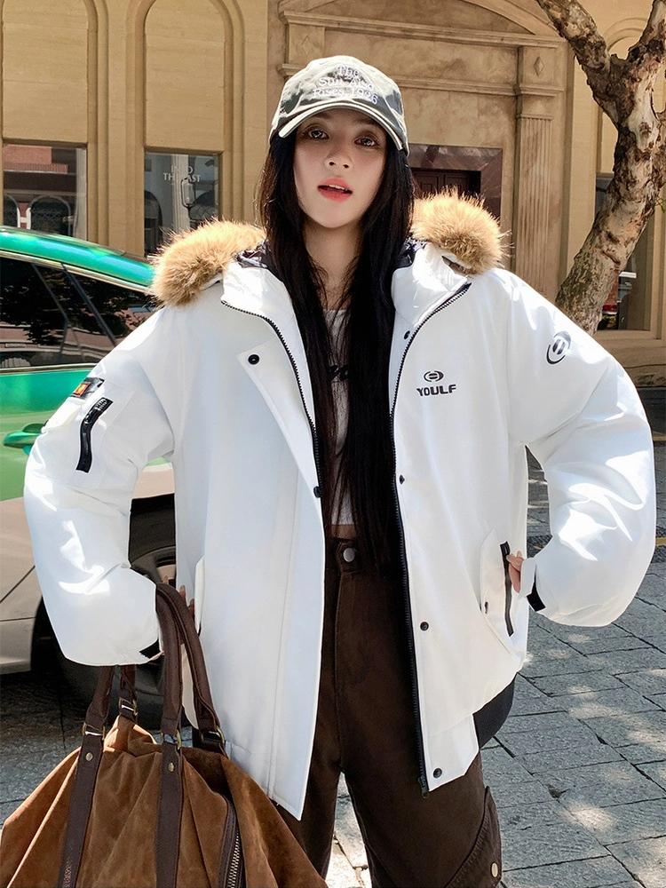 Women’s Short Hooded Cotton-Padded Parkas Windproof Thicken Warm Winter Jacket With Fur Collar