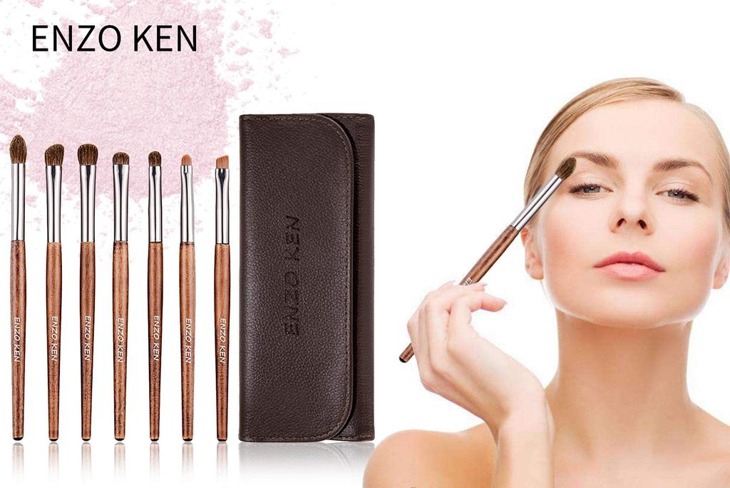 ENZO KEN Natural Pony Hair Wood Eyeshadow Brush Set with Makeup Professional Eye Makeup Brush Travel Brush for Under Nose Eyeliner and Super Soft