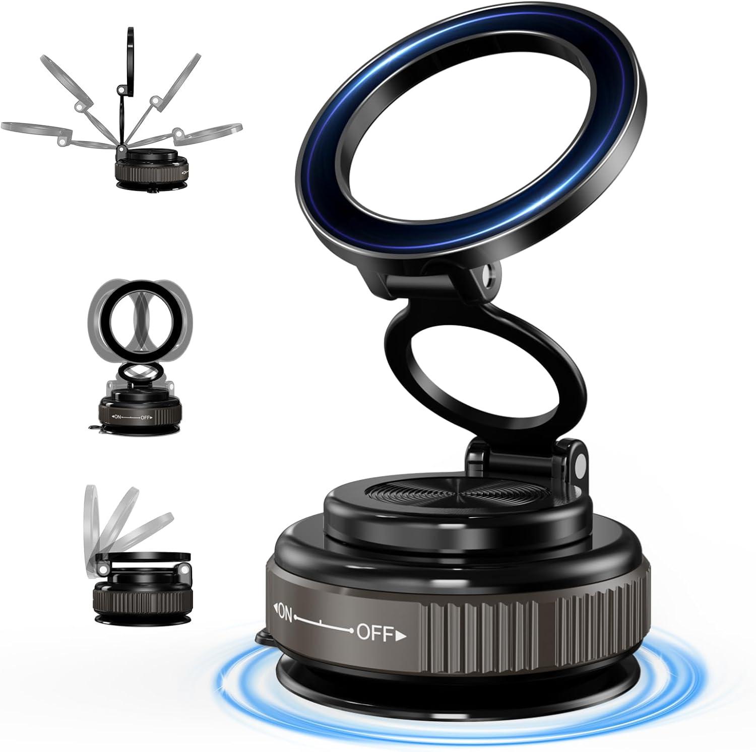 Magnetic Car Mobile Phone Holder, Car Mount with Vacuum Suction Cup/360° Rotatable/Foldable, Universal Car Mobile Phone Holder Magnetic