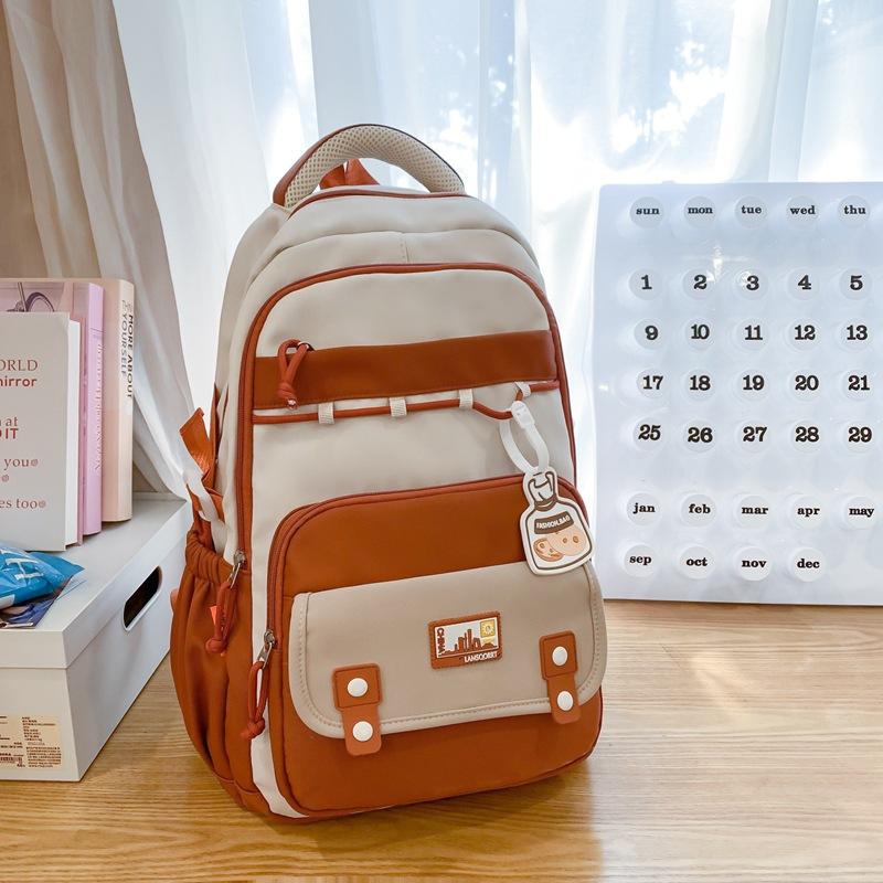 

школьный рюкзак школьный рюкзак студентка колледжа женский простой большой вместимости рюкзак для компьютера для средней школы рюкзак для путешествий для старшеклассницы прилив оранжевый