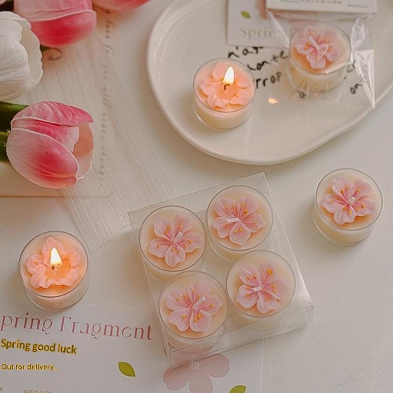 Handmade Peach Blossom Tea Candle Scented Candle Aromatherapy Soy Wax Candles Wedding Birthday Candle Party Home Decoration
