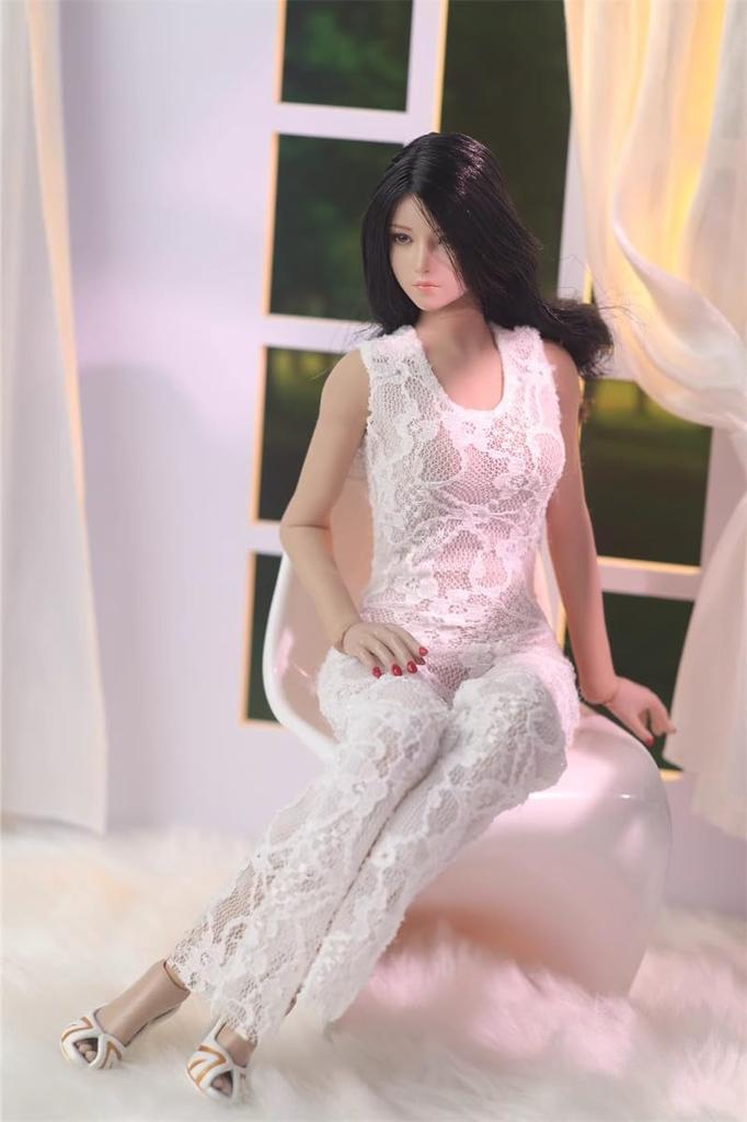 1/6 Sexy Kleid, 1/6 Maßstab Weibliches Sexy Kleid mit Spitzenausschnitten, Damen Spitzen-Jumpsuit, Weiß (Kopf und Körper nicht enthalten)
