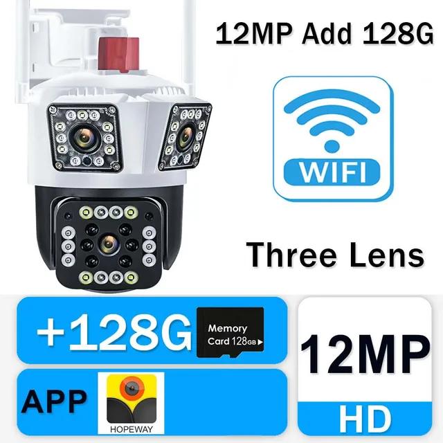 WiFi IP 12MP 6K Three Lens 8X Zoom Surveillance AI Tracking Protection Outdoor Security Camera CCTV Cam