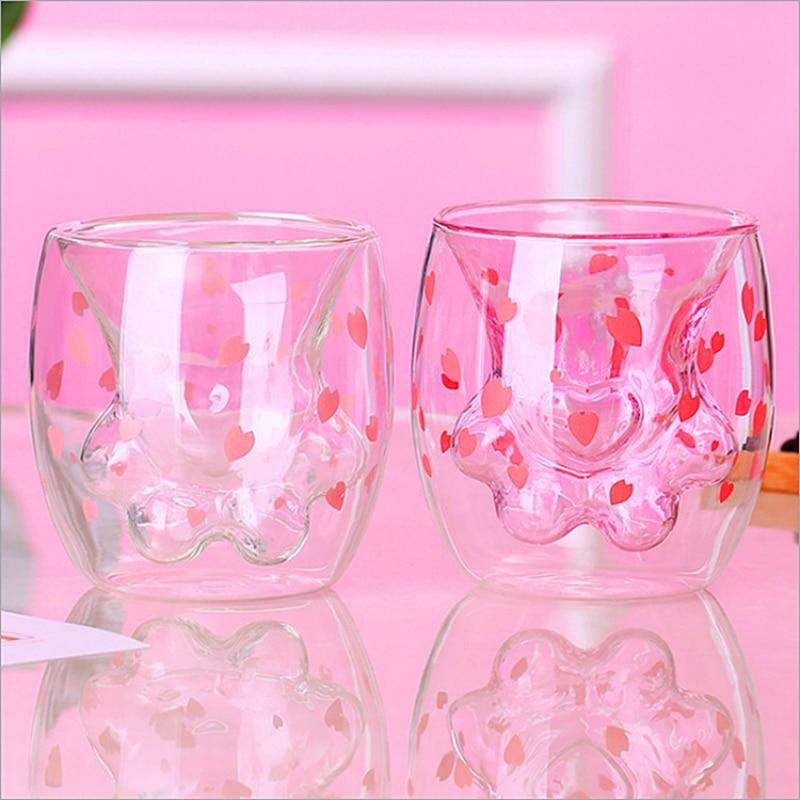 Cat Claws Creative Glass Double Floor Coffee Milk Glass Cherry Powder Homemade Transparent Glass Glass
