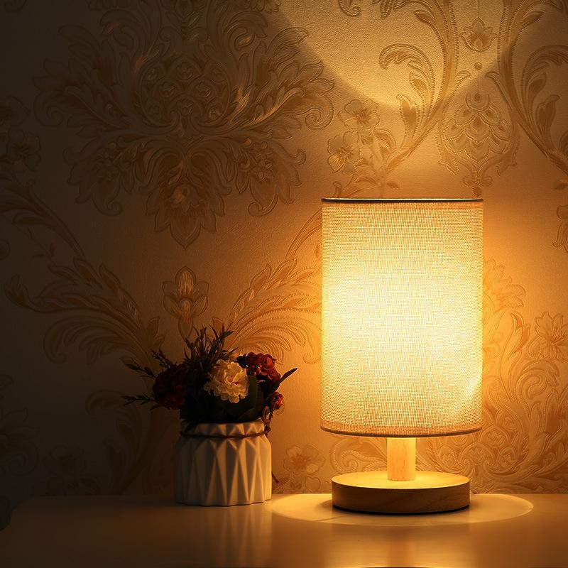 Nordic Solid Wood Fabric Decoration Usb Desk Lamp Bedroom Bedside Study Led Night Light