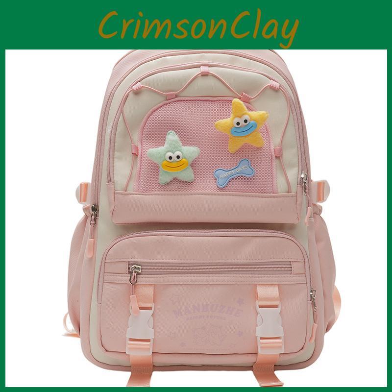 Shoulder Large Bag Capacity Solid Color Backpack Unisex School Student Travel