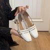 Sheepskin version~ retro hollow shallow mouth breathable sandals women's one foot literary style low heel commuting sheepskin, single shoes