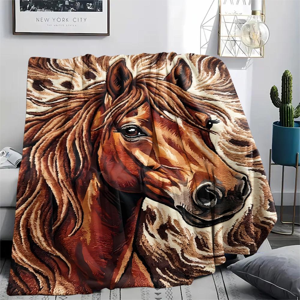 Felt wool lamb and horse lion Print Flannel Blanket,High quality Comfortable for All Seasons,Home Decor,Warmth and Comfort,Perfect for Christmas Gifts