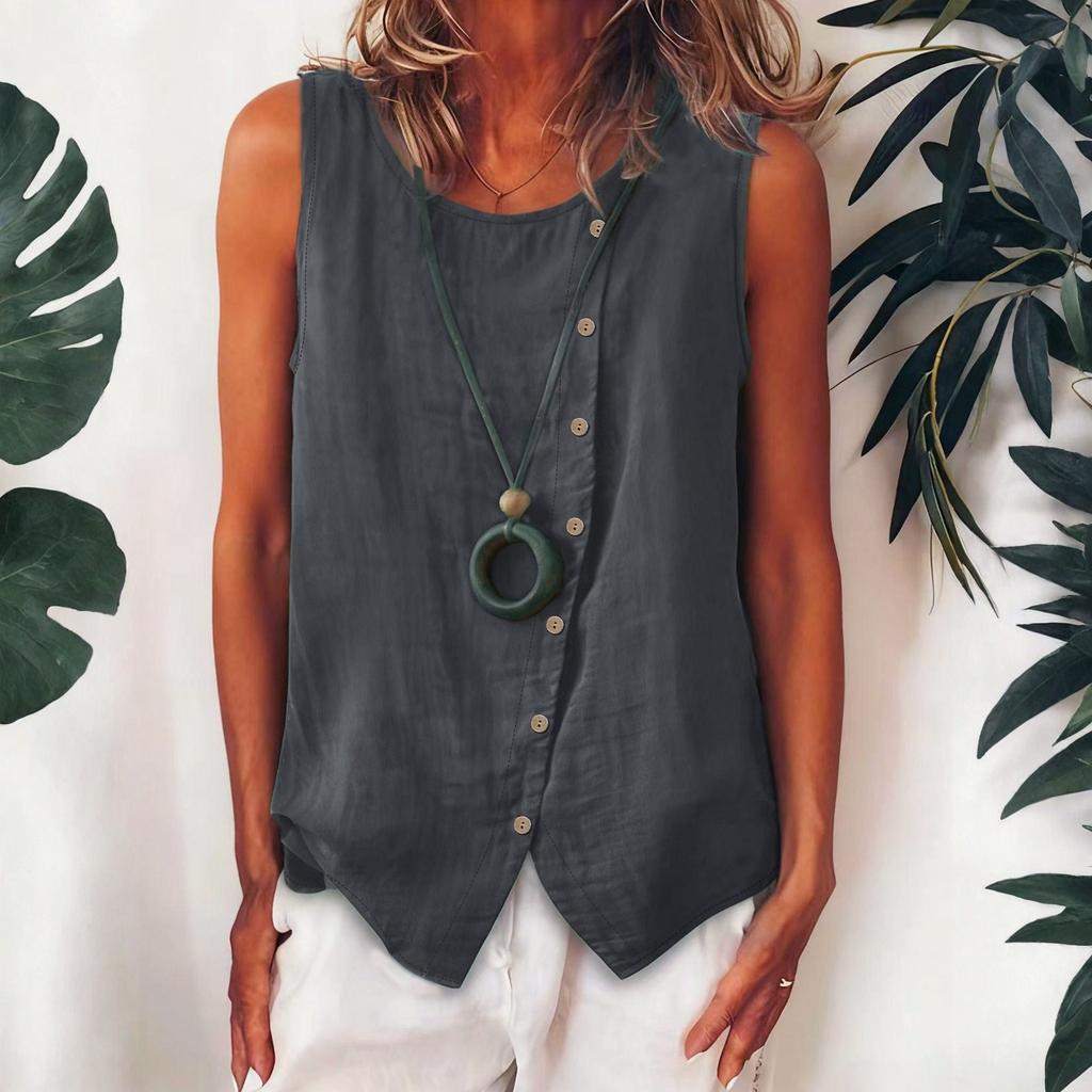 Women's Sleeveless Button-Up Shirt Loose-Fit Vest Top With Single Side Button