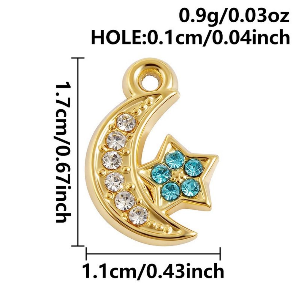 3 Pcs 304 Stainless Steel Charms Multicolor Half Moon Star Blue Rhinestone Pendants For DIY Necklace Earrings Bracelet Making