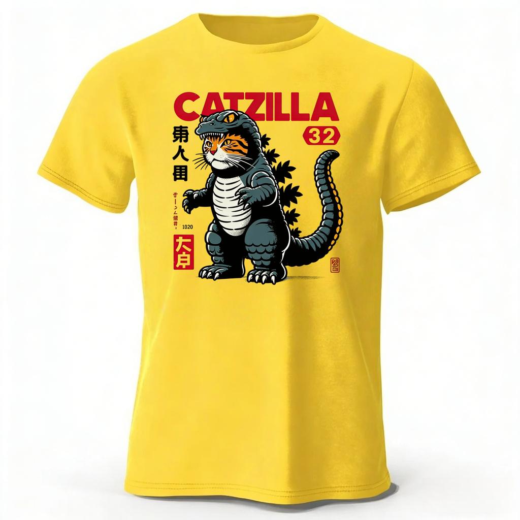 Creative Monster Cat Pattern Cotton Short Sleeve New Mens Sports Fitness Top Soft Large Loose Fashion Casual Tshirt Top