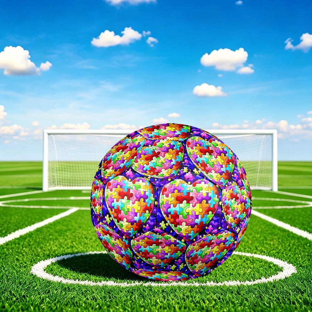 1pc Heart Puzzle Art Theme Soccer Ball Football, Size 5, Lightweight PVC, Outdoor Training Soccer Ball,Gift j61449