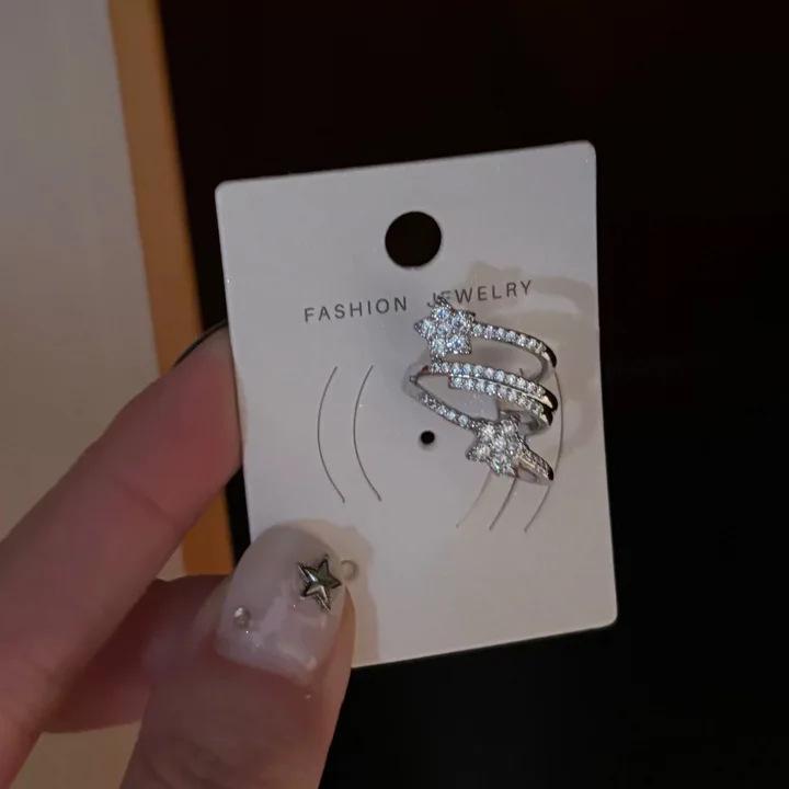 Star-Shaped Rhinestone Double-Layer Ear Clip: Light Luxury, No Piercing Required, Sweet & Cool Style for Women