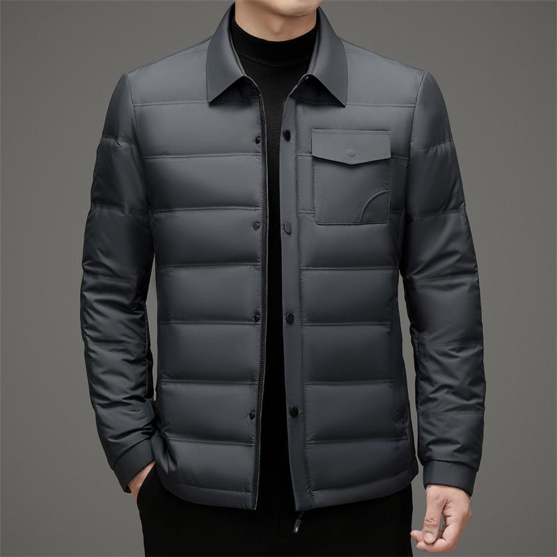 Einfache und leichte Gänsedaunenjacke Herbst Neue Herren-Daunenjacke mit Hemdkragen Kältefeste und warme Daunenjacke für Herren