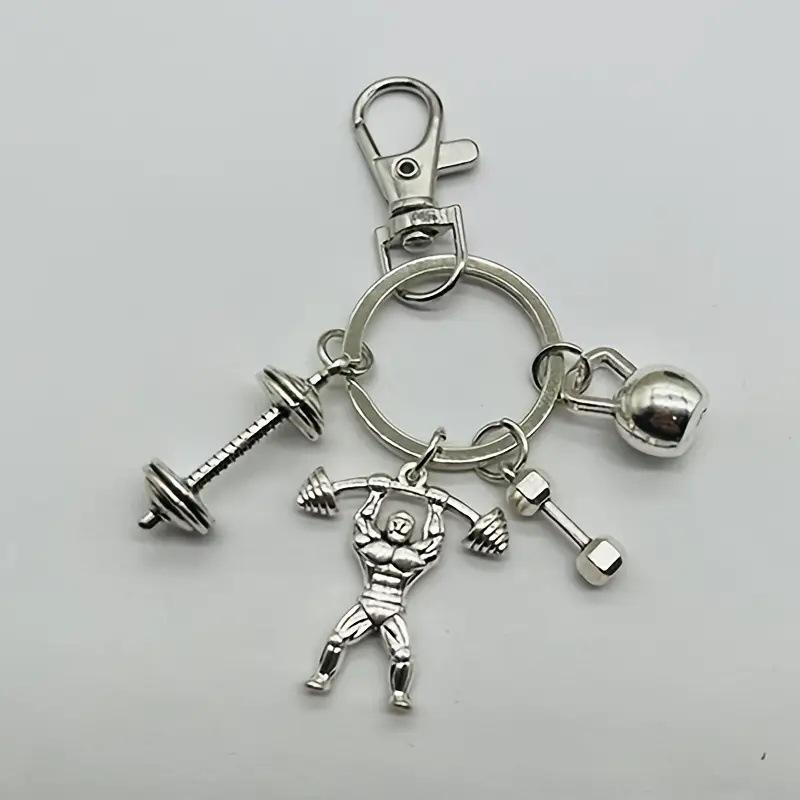 Men's Gym Keychain: Barbell, Dumbbell & Kettlebell Pendant