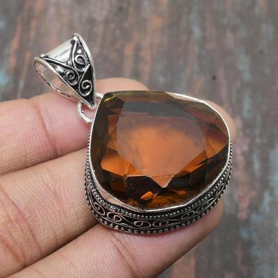 Citrine Gemstone Handmade Jewelry 925 Sterling Silver Pendant For Thanksgiving