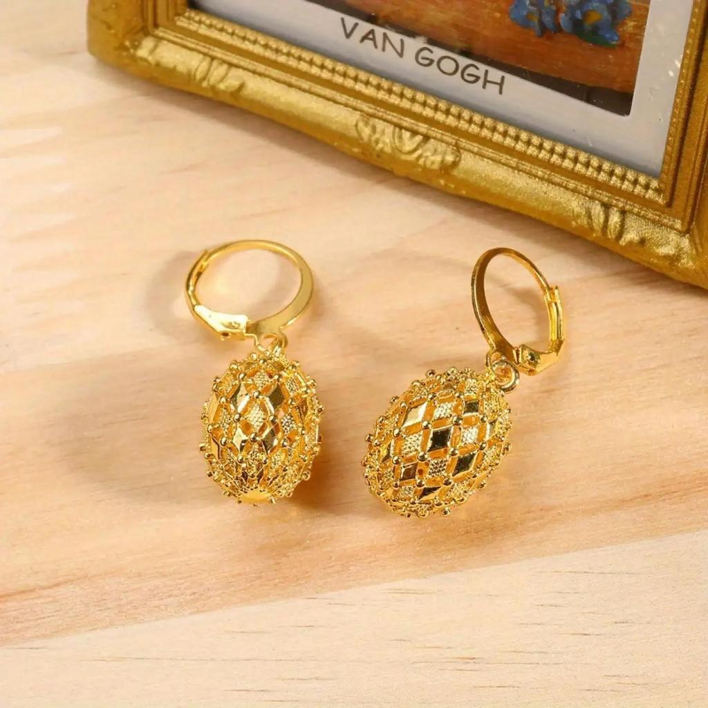 1 Pair of women's hollow ball pendant earrings, fashionable copper alloy sweet earrings, daily party matching