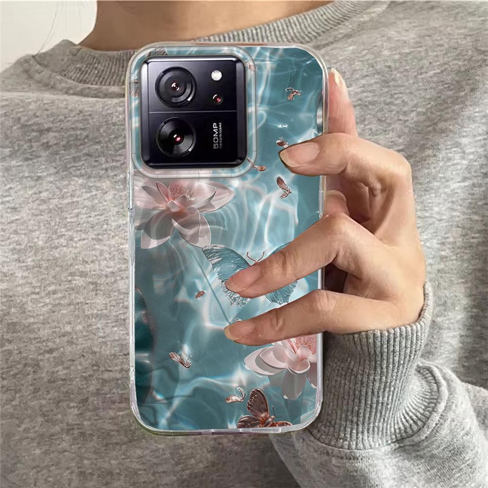 Water Texture Butterfly Flower Phone Case for Xiaomi 13T 14T 11 Lite Poco X5 M6 Pro X6 X7 X3 Pro NFC C75 C71 C65 C61 M5S Cover