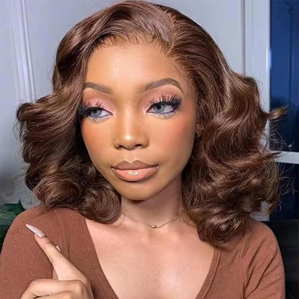 Loose Body Wave Chocolate Brown 4x4 5x5 HD Lace Frontal Bob Wigs Human Hair PrePlucked Brazilian Colored Human Hair Wigs 250%