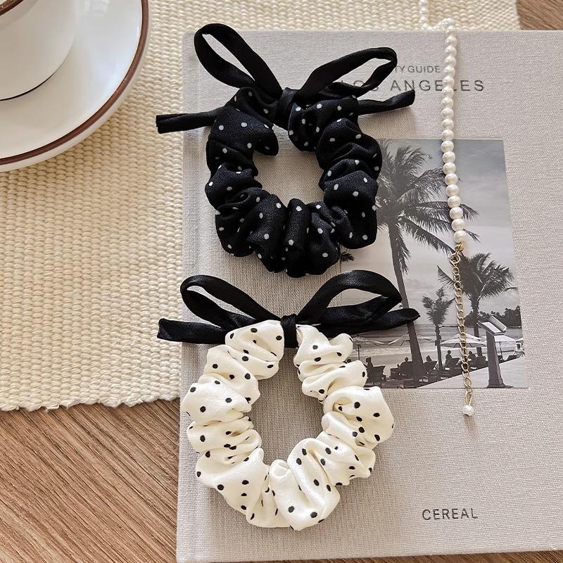 

2pcs Polka Dot Bow Small Intestine Annulus Girl Elegant Style Hair Ties Double Ponytail Elastic Bands Hair Accessories